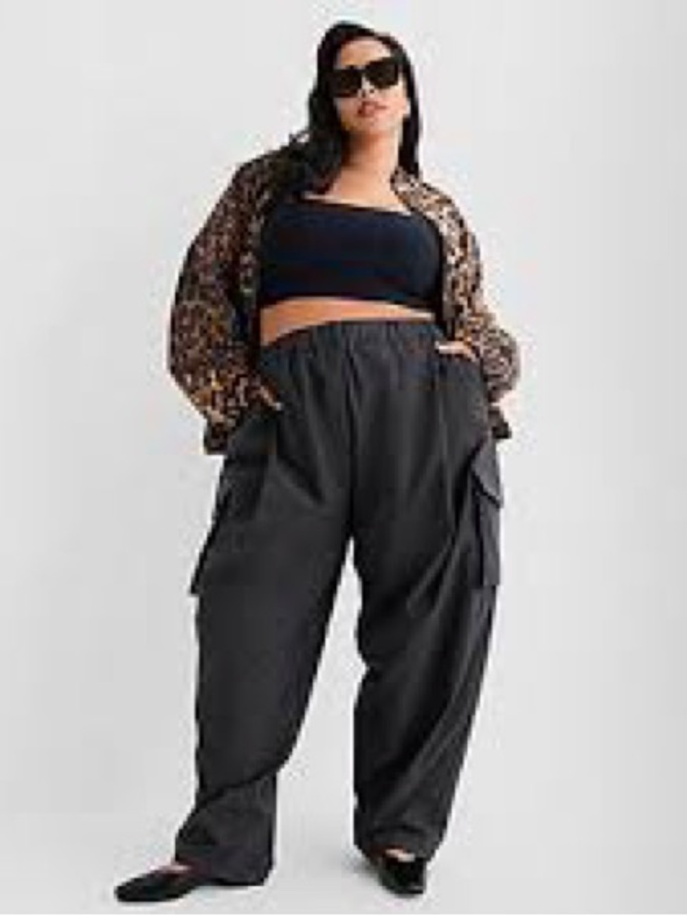 Ashley Graham Black Wide-Leg Utility Cargo Pants